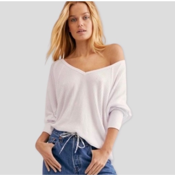 Free People Santa Clara oversized white waffle weave pullover Medium EUC - Picture 9 of 9